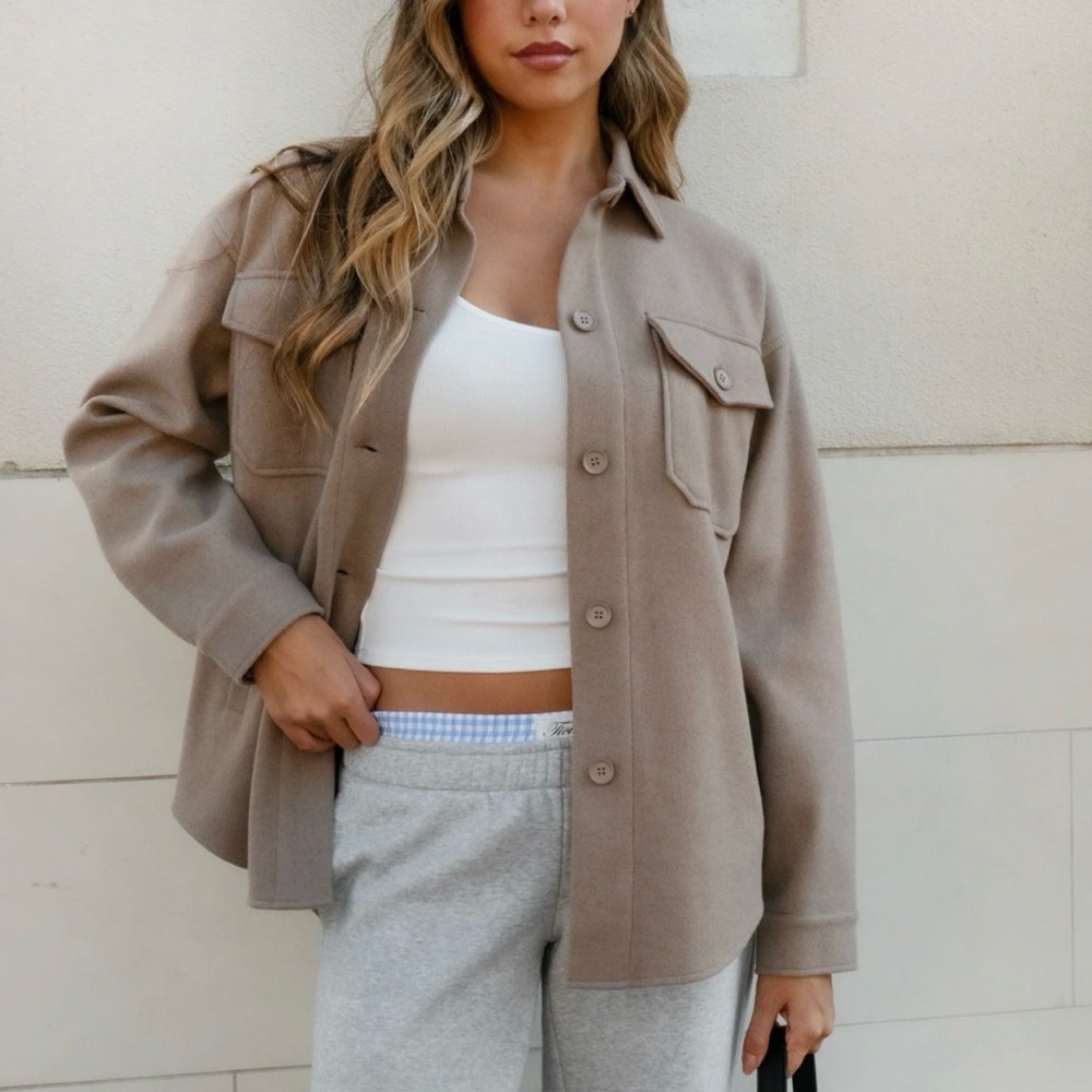 Women's Taupe Shirt Jacket